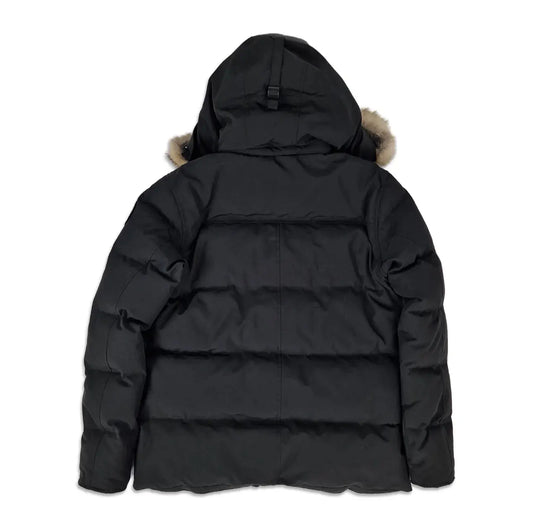 Men's black Dawens Store Goose WDM jacket with a sleek design, front zipper, and stylish collar, perfect for outdoor wear.