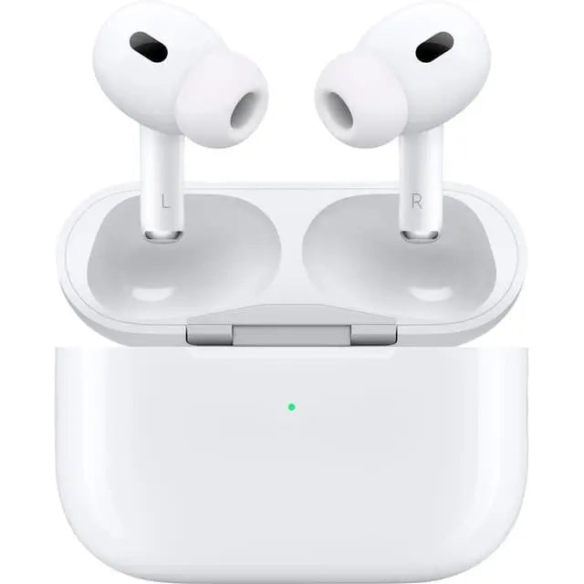 Wireless Dawens Store AirPods Pro 2 earbuds with charging case, sleek white design, and in-ear fit.