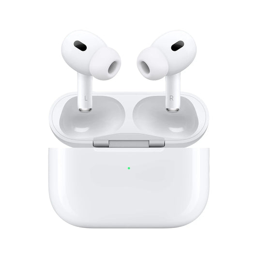 Dawens Store AirPods Pro 2 wireless earbuds with charging case, sleek white design, and silicone ear tips on a plain background.