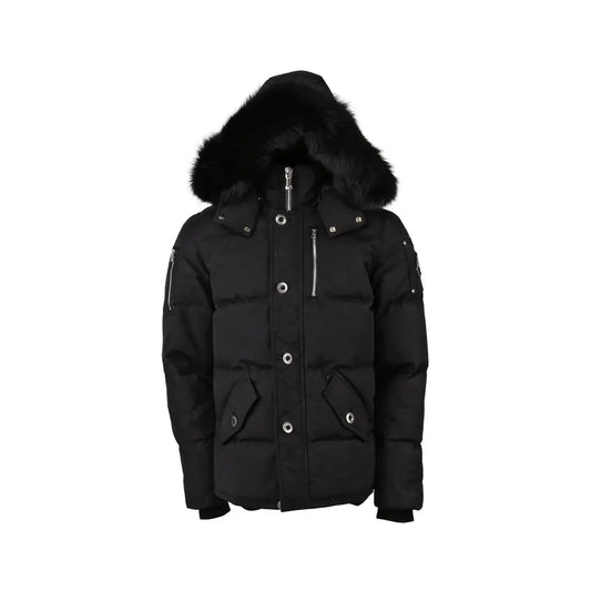 Men's down jacket by Dawens Store, warm and insulated, in a stylish design, shown in black with a hood and front zipper.