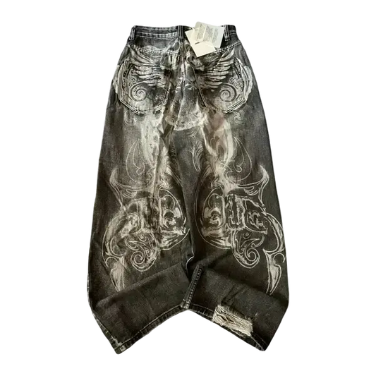 DawineStore Angelic Jeans featuring classic denim fabric and a slim fit design, displayed on a hanger.