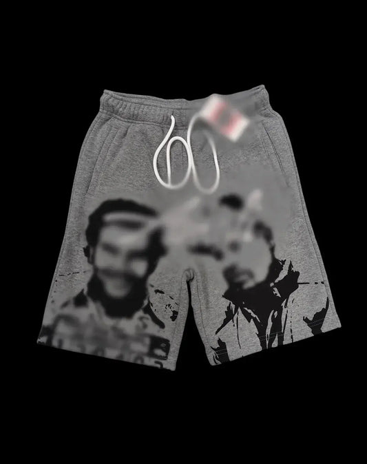 D&D Store ASAAL1 FacePrint grey shorts with a subtle printed pattern, casual fit, made from lightweight, comfortable fabric.