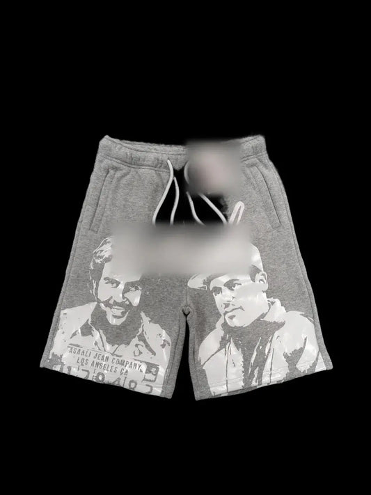 Gray ASAAL1 FacePrint shorts by D&D Store, featuring a comfortable fit with a stylish design and breathable fabric.